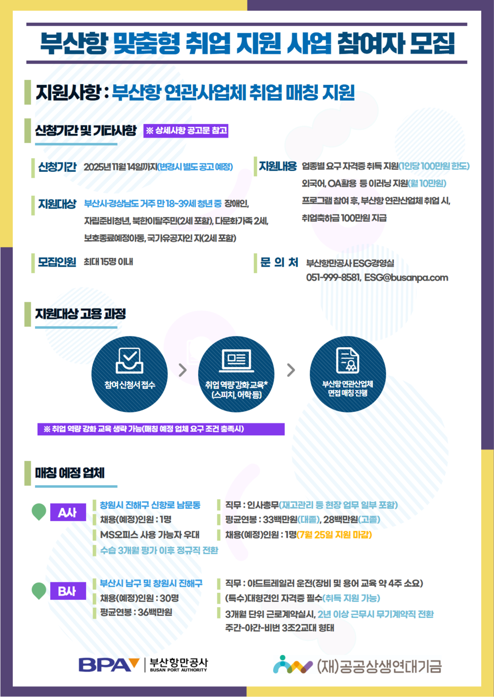 부산항 맞춤형 취업지원 사업 참여자모집(협조공문)